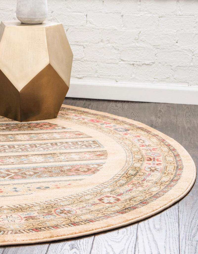 Zagros Oasis Collection Area Rug -  Khorramabad Round Tan  lifestyle 153