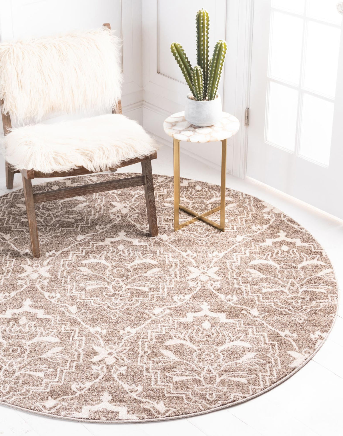 Venetian Tapestry Collection Area Rug -  Cannaregio Round Light Brown  lifestyle 36