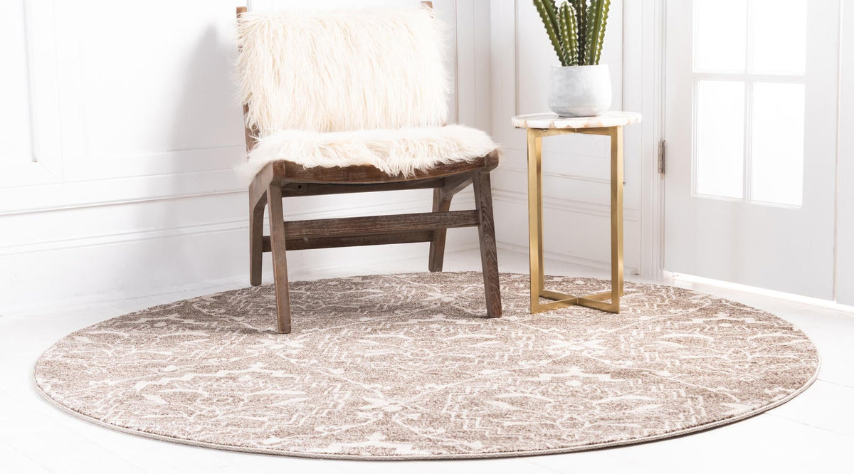 Venetian Tapestry Collection Area Rug -  Cannaregio Round Light Brown  lifestyle 40