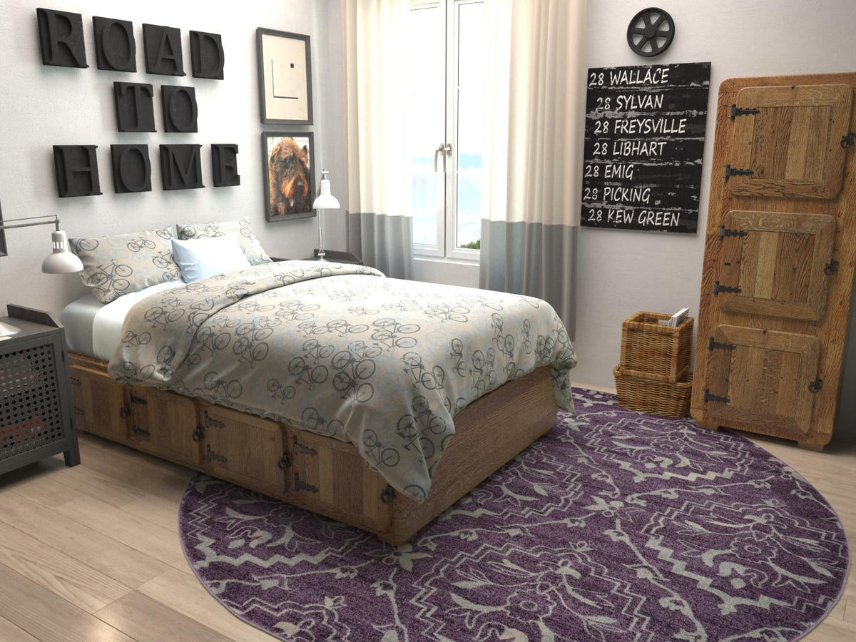 Venetian Tapestry Collection Area Rug -  Cannaregio Round Purple  lifestyle 59