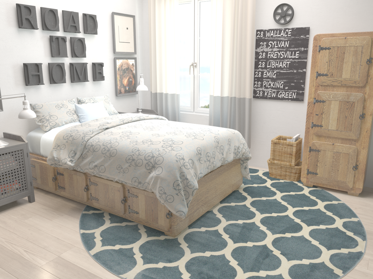 Lattice Gardens Collection Area Rug -  Bloomfield (Navy Blue) Round Navy Blue  lifestyle 16
