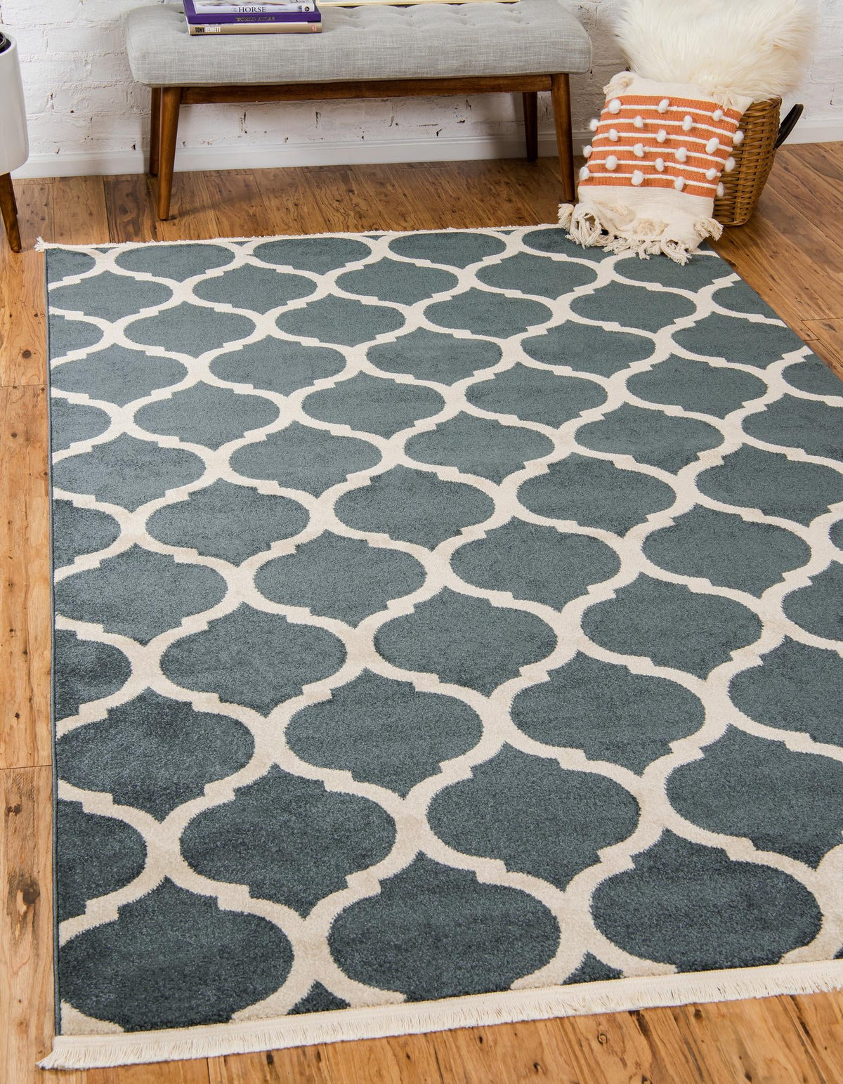 Lattice Gardens Collection Area Rug -  Bloomfield (Navy Blue) Rectangle Navy Blue  lifestyle 3