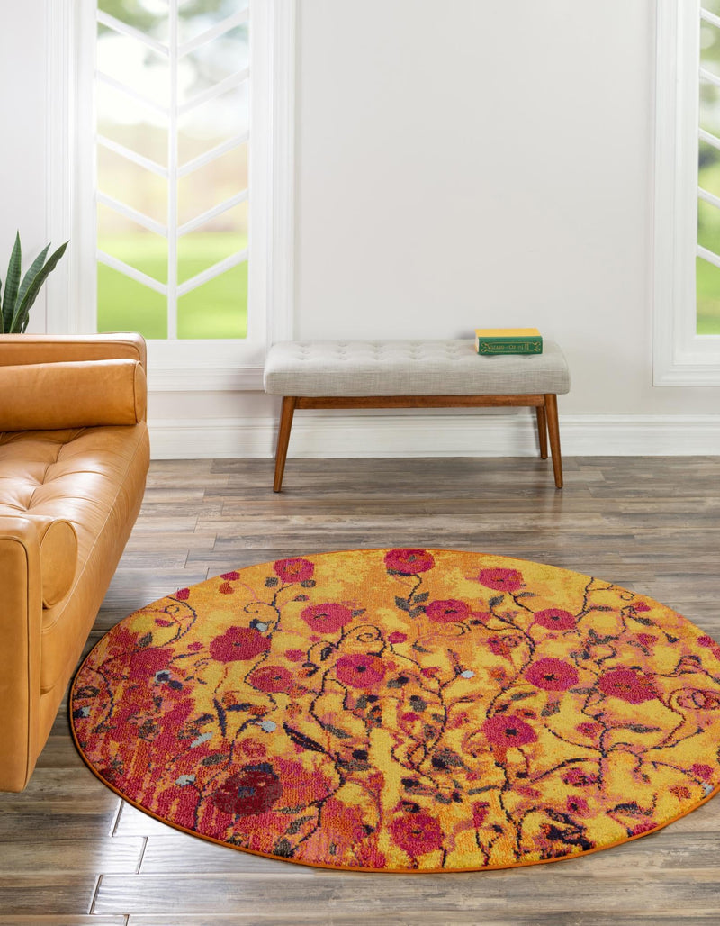 Marrakesh Elegance Collection Area Rug -  Guercif Round Yellow  lifestyle 14