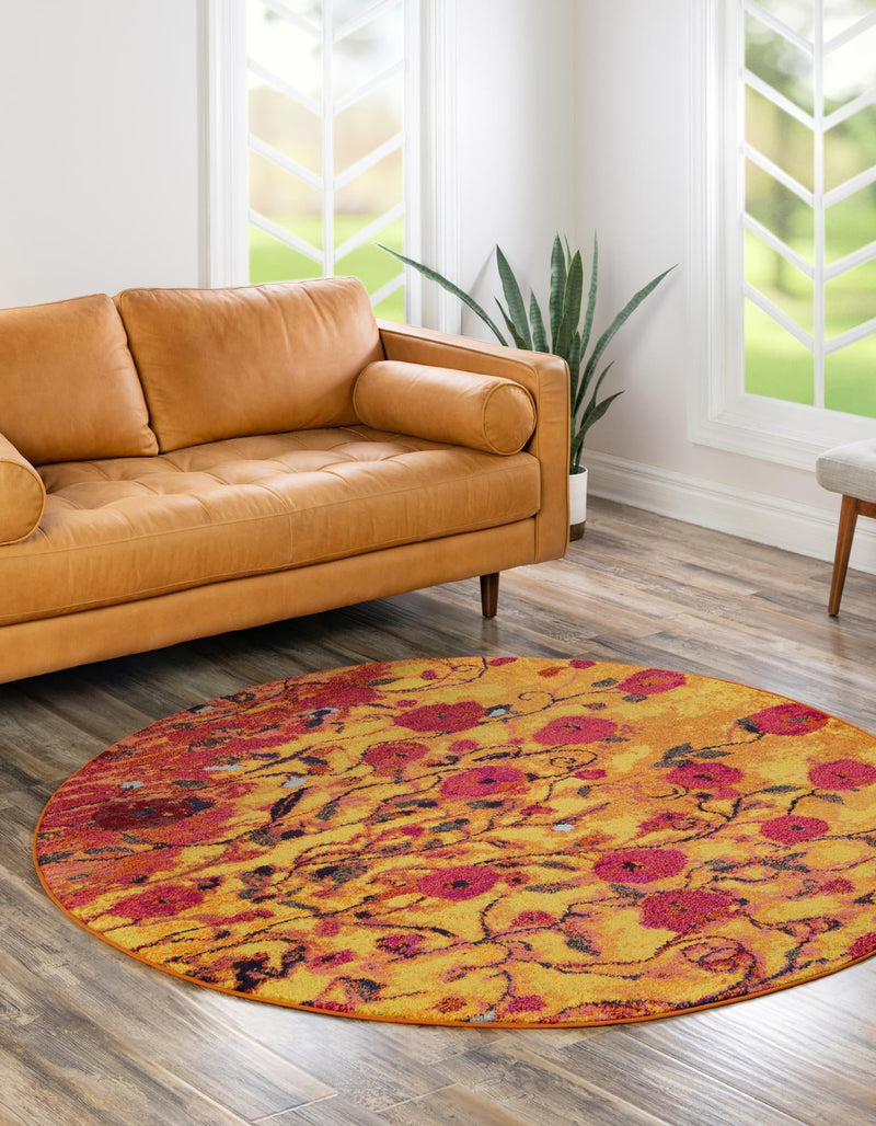 Marrakesh Elegance Collection Area Rug -  Guercif Round Yellow  lifestyle 17
