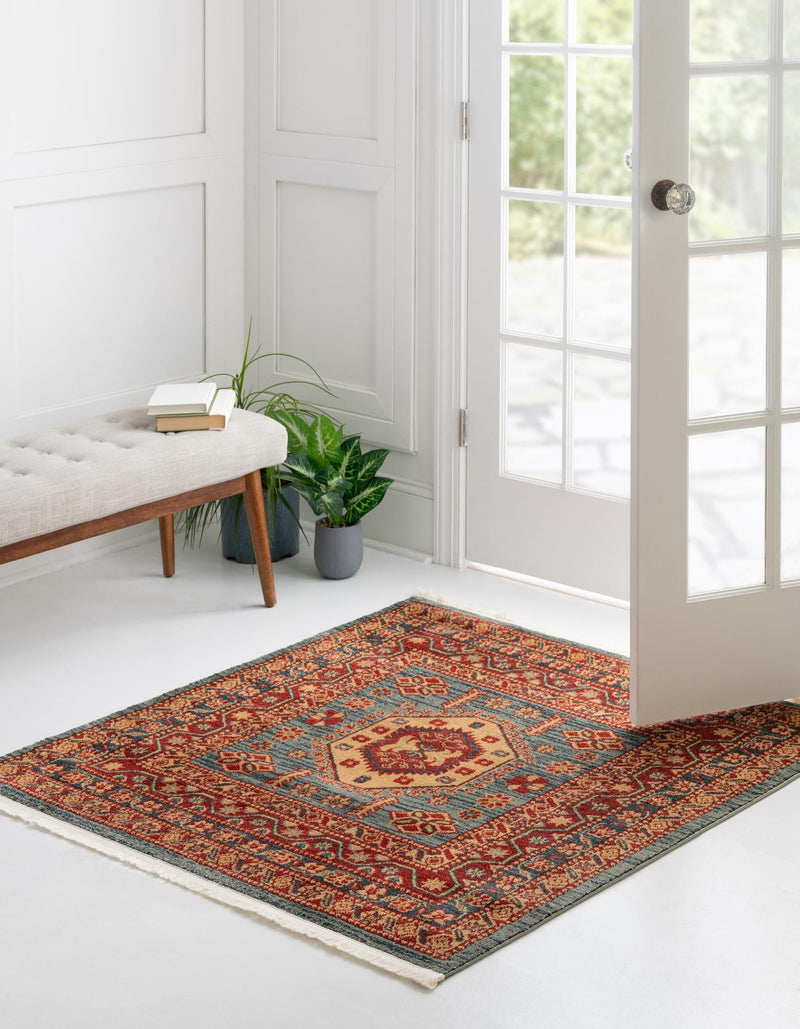 Persian Elegance Collection Area Rug -  Bushehr Square Light Blue  lifestyle 14