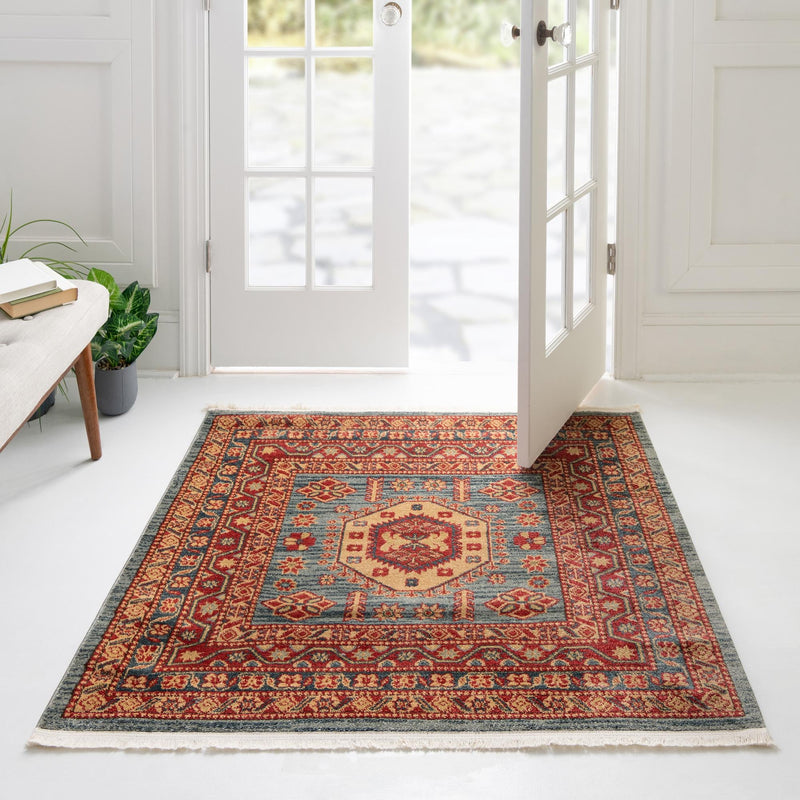 Persian Elegance Collection Area Rug -  Bushehr Square Light Blue  lifestyle 57