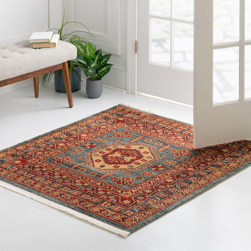 Persian Elegance Collection Area Rug -  Bushehr Square Light Blue  lifestyle 58