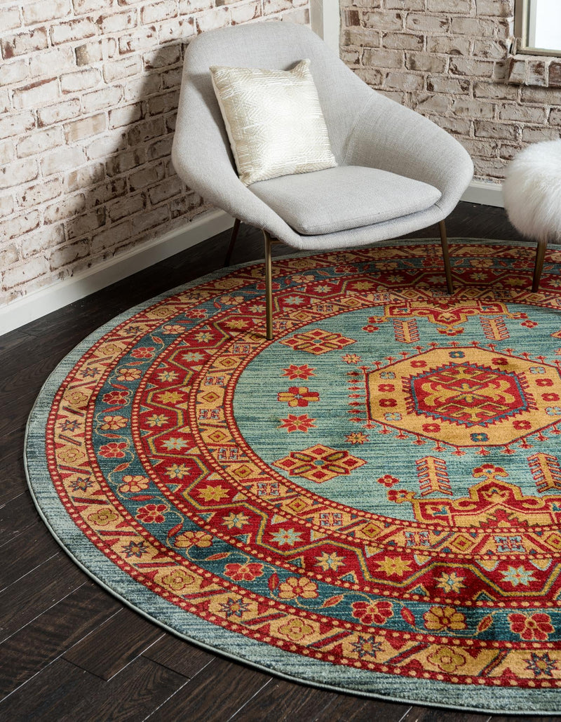 Persian Elegance Collection Area Rug -  Bushehr Round Light Blue  lifestyle 11