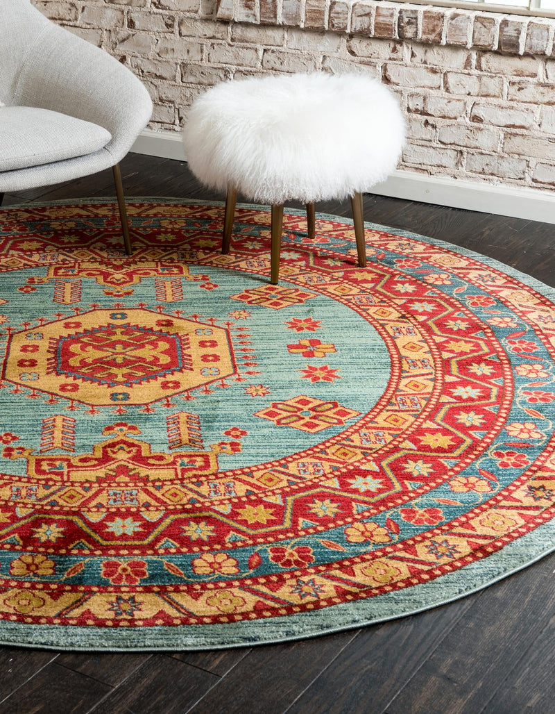 Persian Elegance Collection Area Rug -  Bushehr Round Light Blue  lifestyle 18