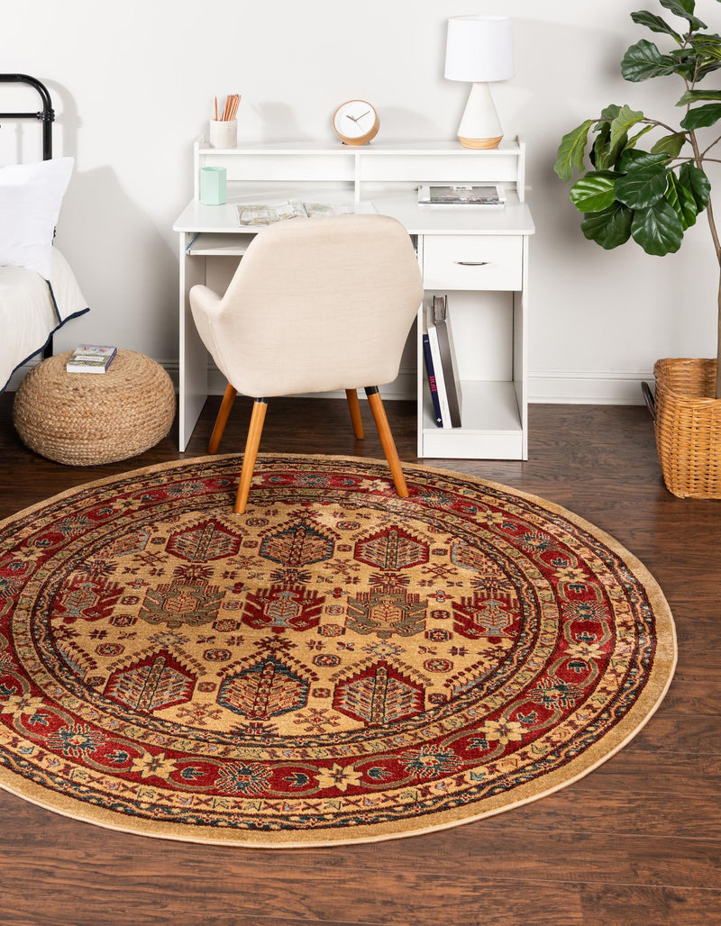 Persian Elegance Collection Area Rug -  Kish Round Beige  lifestyle 14
