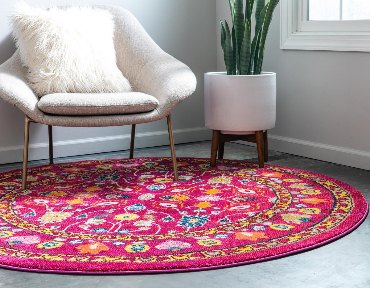 Chateau Elegance Collection Area Rug -  Luxembourg Round Pink  lifestyle 28
