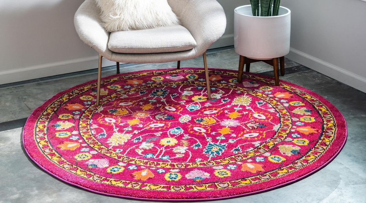 Chateau Elegance Collection Area Rug -  Luxembourg Round Pink  lifestyle 33