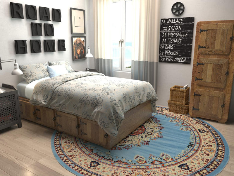 Tabriz Tapestry Collection Area Rug - Azerbaijan (Light Blue) Round Light Blue  lifestyle 26