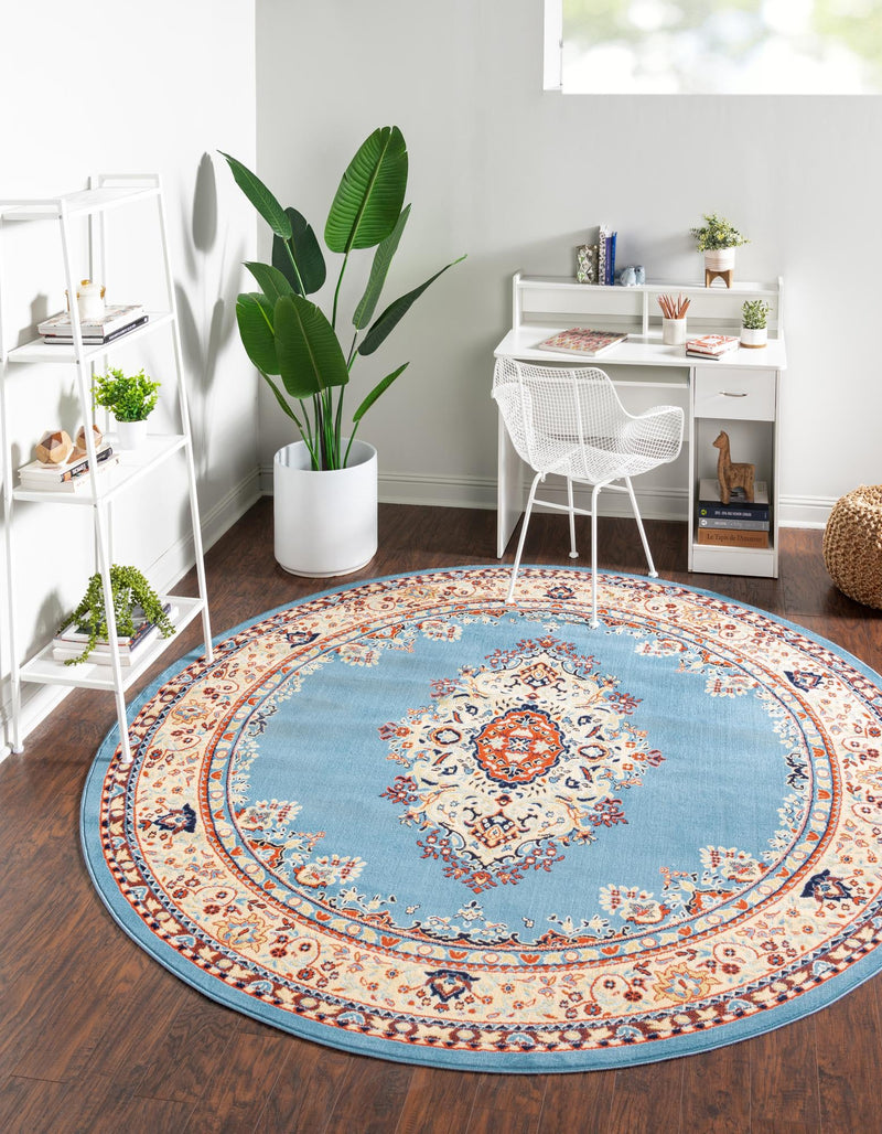 Tabriz Tapestry Collection Area Rug - Azerbaijan (Light Blue) Round Light Blue  lifestyle 23