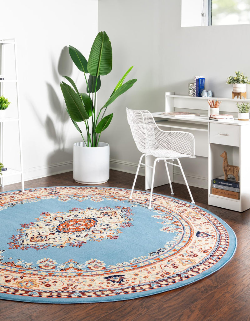 Tabriz Tapestry Collection Area Rug - Azerbaijan (Light Blue) Round Light Blue  lifestyle 28