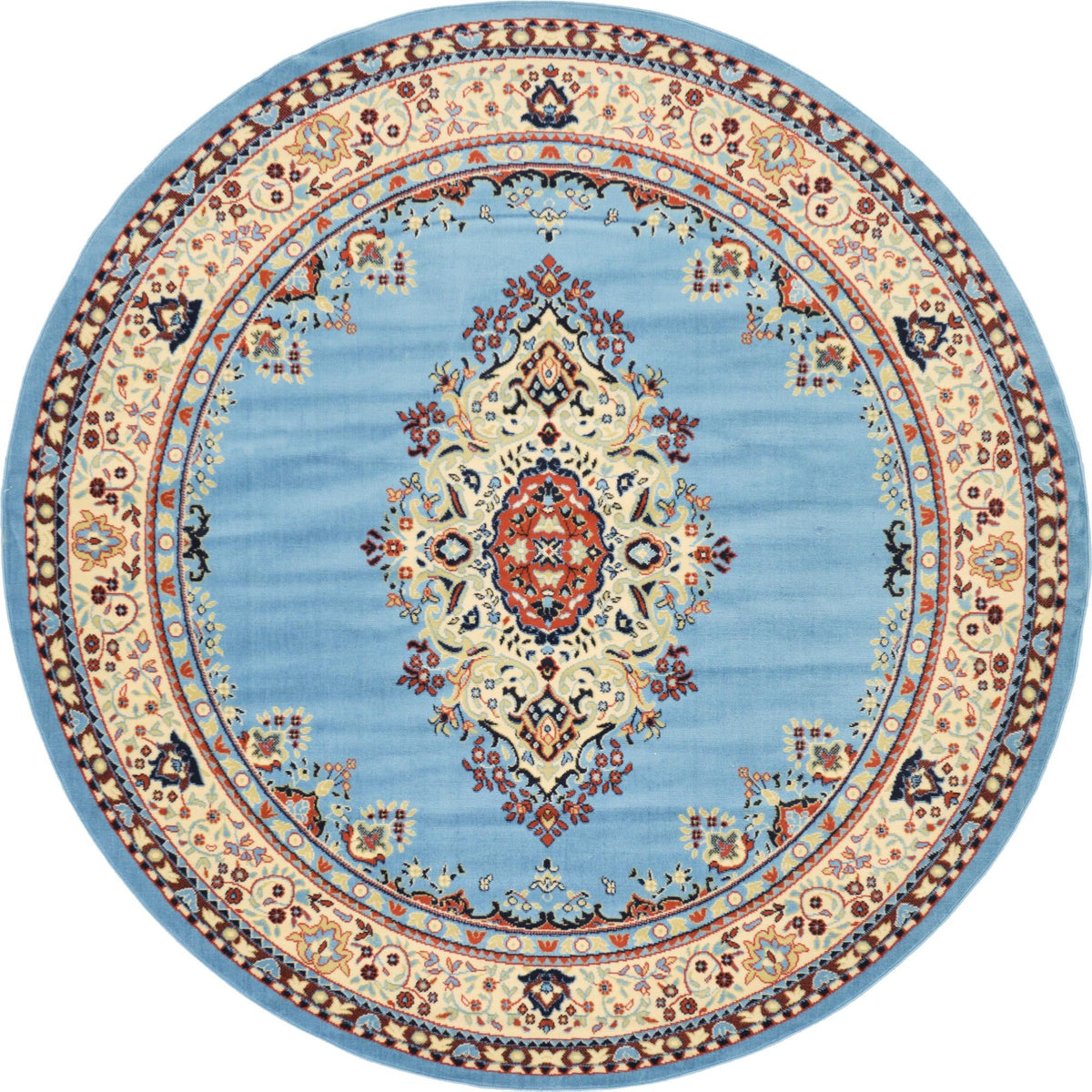 Tabriz Tapestry Collection Area Rug - Azerbaijan (Light Blue) Round Light Blue  lifestyle 20