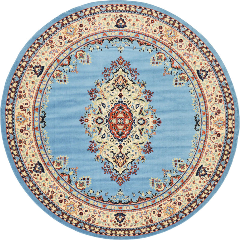 Tabriz Tapestry Collection Area Rug - Azerbaijan (Light Blue) Round Light Blue  lifestyle 20