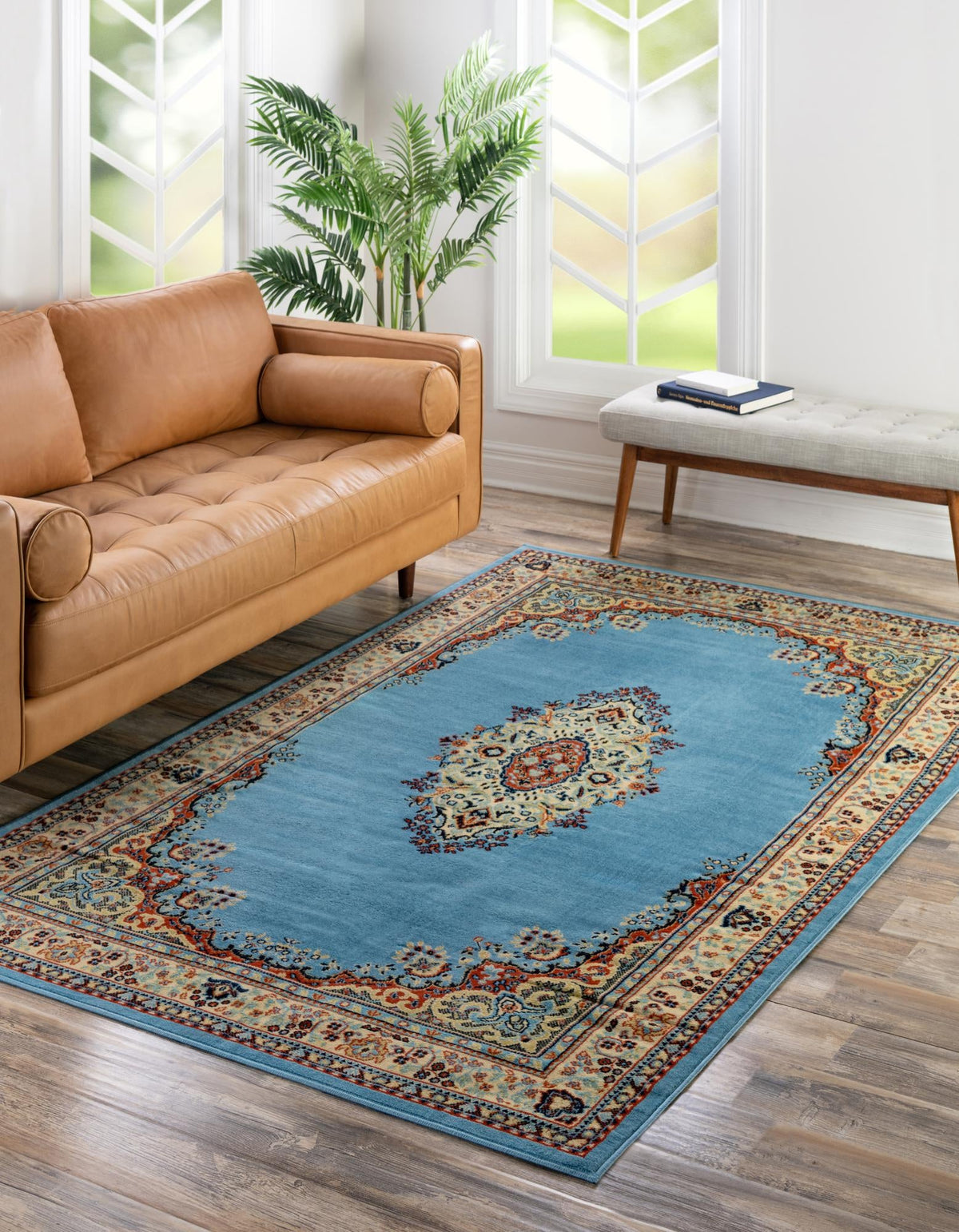 Tabriz Tapestry Collection Area Rug - Azerbaijan (Light Blue) Rectangle Light Blue  lifestyle 6