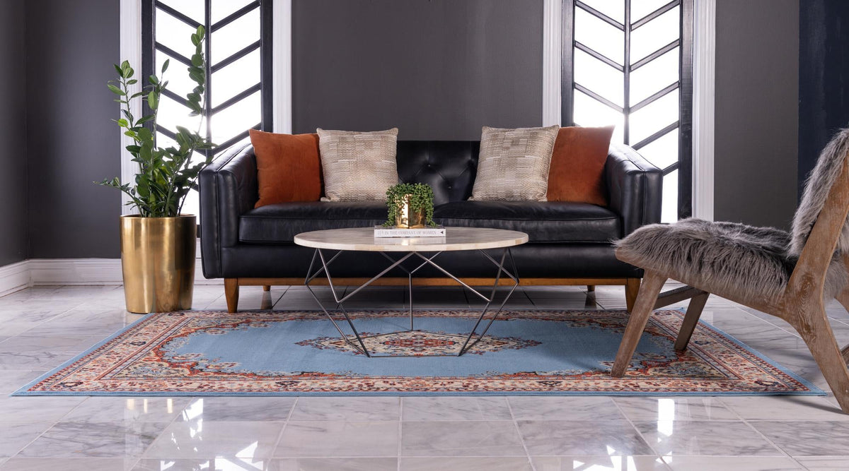 Tabriz Tapestry Collection Area Rug - Azerbaijan (Light Blue) Rectangle Light Blue  lifestyle 7