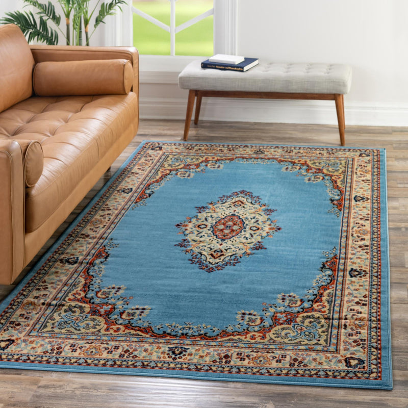 Tabriz Tapestry Collection Area Rug - Azerbaijan (Light Blue) Rectangle Light Blue  lifestyle 18