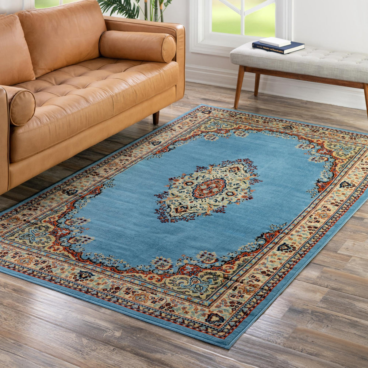 Tabriz Tapestry Collection Area Rug - Azerbaijan (Light Blue) Rectangle Light Blue  lifestyle 19