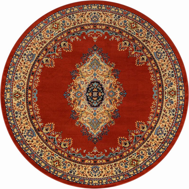 Tabriz Tapestry Collection Area Rug - Azerbaijan (Terracotta) Round Terracotta  lifestyle 17