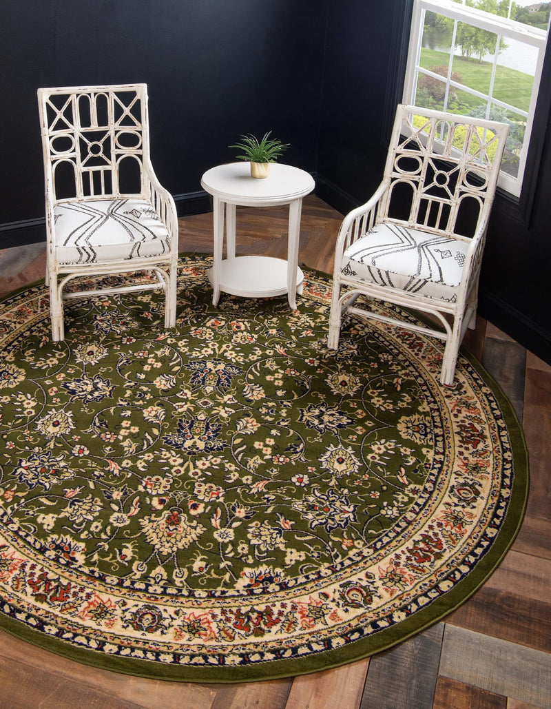 Isfahan Elegance Collection Area Rug - Naghsh-e Jahan (Green) Round Green  lifestyle 66
