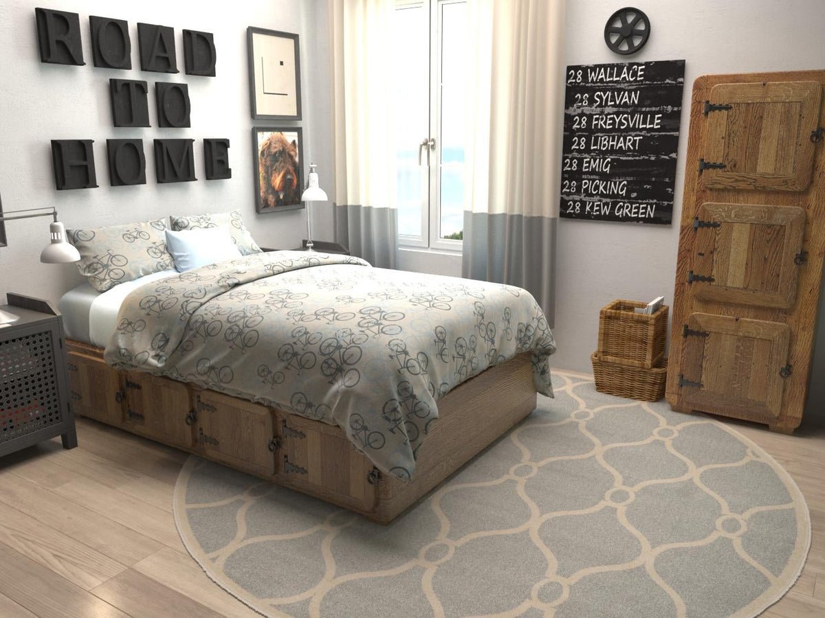 Lattice Gardens Collection Area Rug -  Rosetangle Round Light Gray  lifestyle 14
