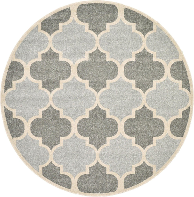 Lattice Gardens Collection Area Rug -  Arborhedge Round Light Gray  lifestyle 11