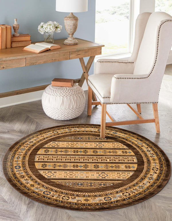 Zagros Oasis Collection Area Rug -  Khorramabad Round Brown  lifestyle 187