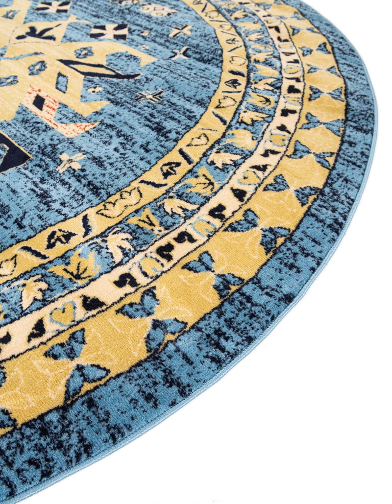 Tabriz Tapestries Collection Area Rug - Azerbaijan (Light Blue) Round Light Blue  lifestyle 33