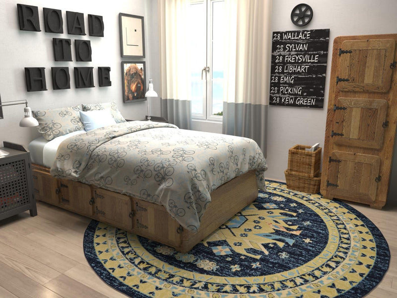 Tabriz Tapestries Collection Area Rug - Azerbaijan (Navy Blue) Round Navy Blue  lifestyle 21