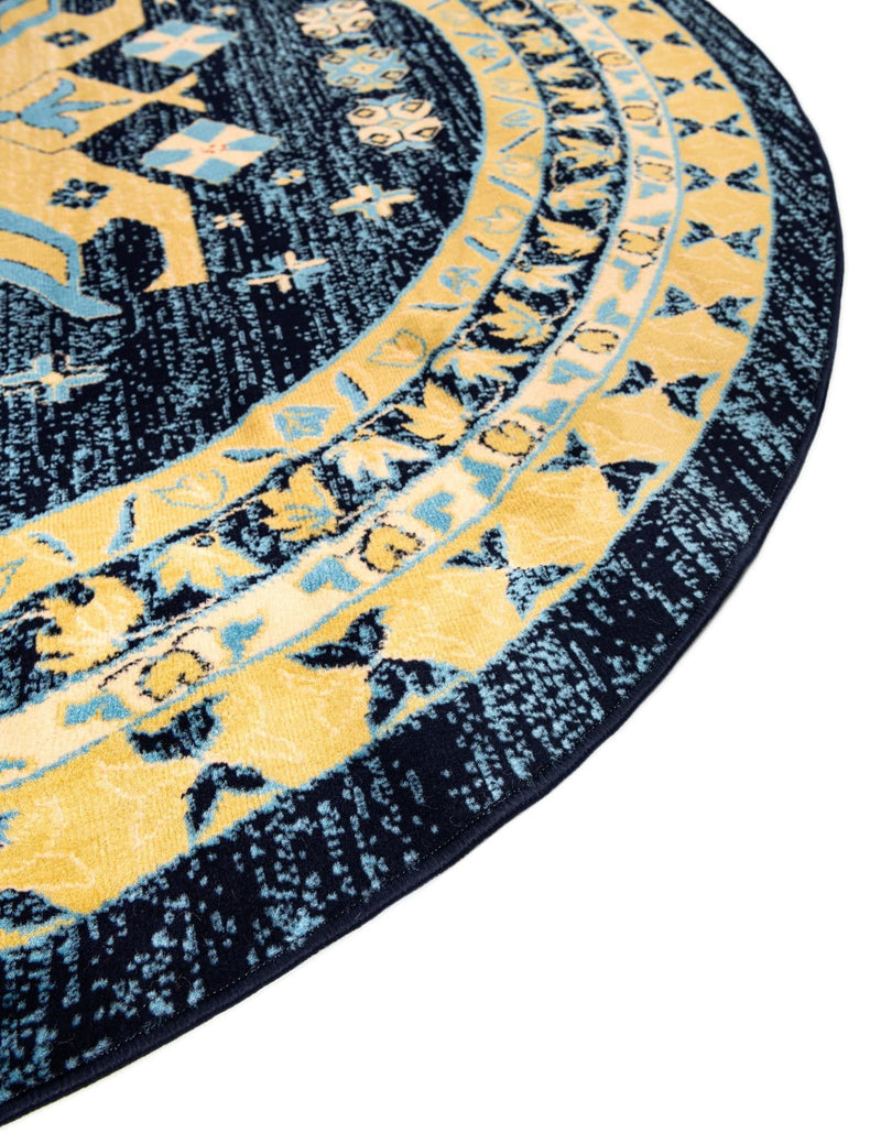 Tabriz Tapestries Collection Area Rug - Azerbaijan (Navy Blue) Round Navy Blue  lifestyle 31