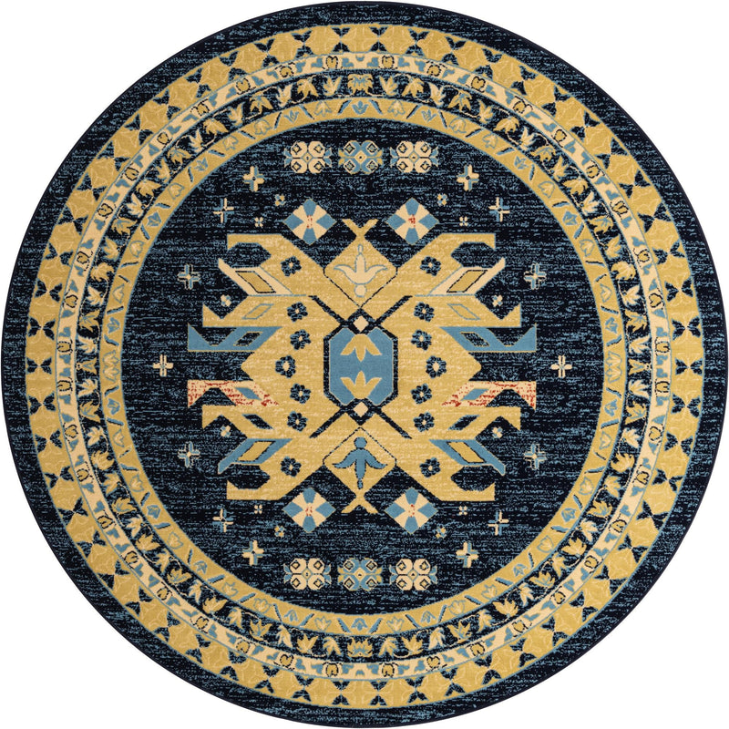 Tabriz Tapestries Collection Area Rug - Azerbaijan (Navy Blue) Round Navy Blue  lifestyle 15