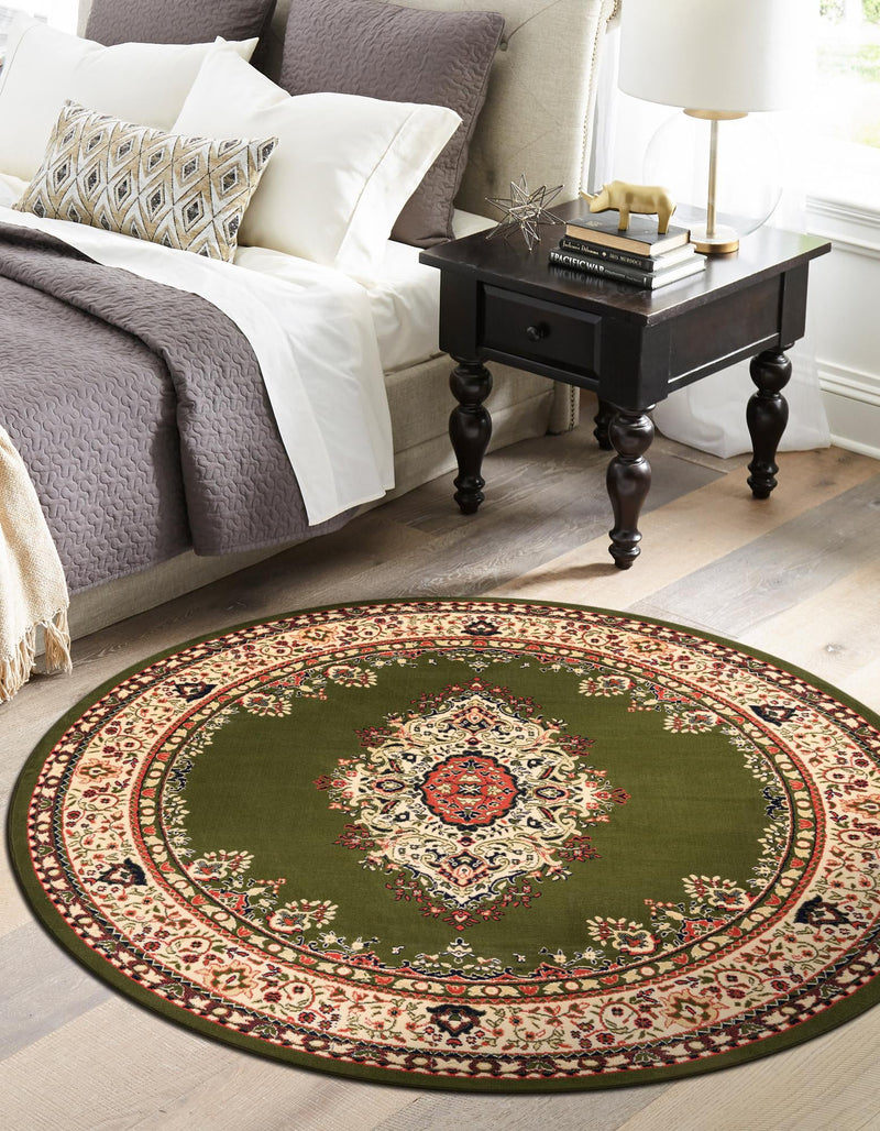 Tabriz Tapestry Collection Area Rug - Azerbaijan (Green) Round Green  lifestyle 22