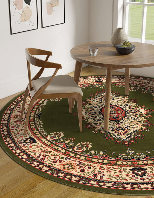 Tabriz Tapestry Collection Area Rug - Azerbaijan (Green) Round Green  lifestyle 28