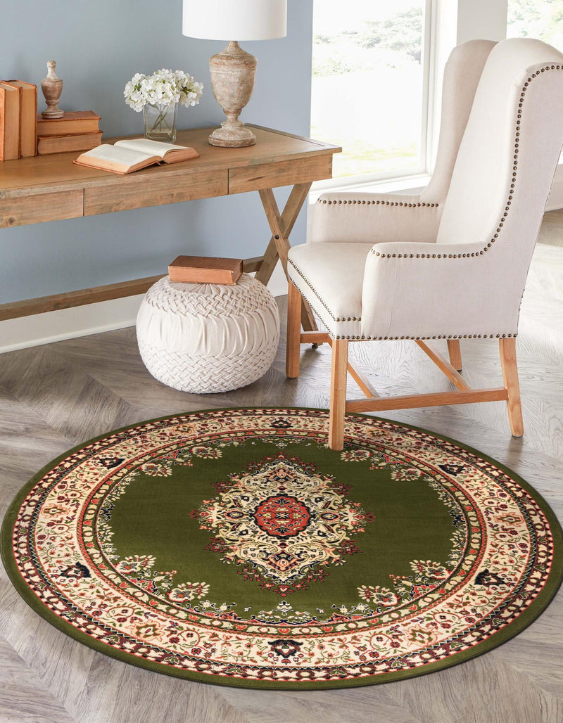 Tabriz Tapestry Collection Area Rug - Azerbaijan (Green) Round Green  lifestyle 39