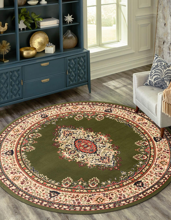 Tabriz Tapestry Collection Area Rug - Azerbaijan (Green) Round Green  lifestyle 42