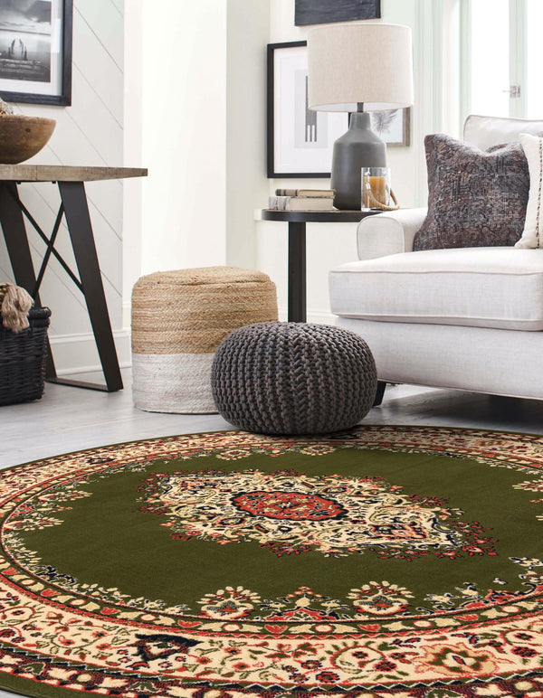Tabriz Tapestry Collection Area Rug - Azerbaijan (Green) Round Green  lifestyle 45