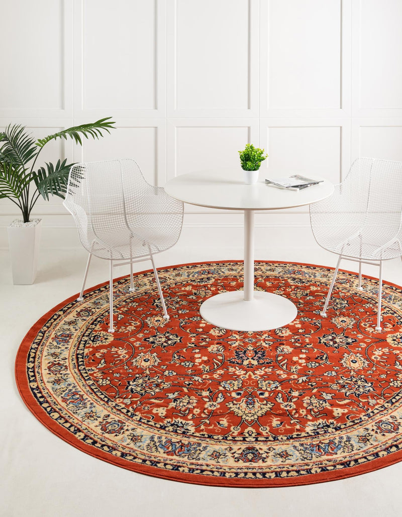 Isfahan Elegance Collection Area Rug - Naghsh-e Jahan (Terracotta) Round Terracotta  lifestyle 14