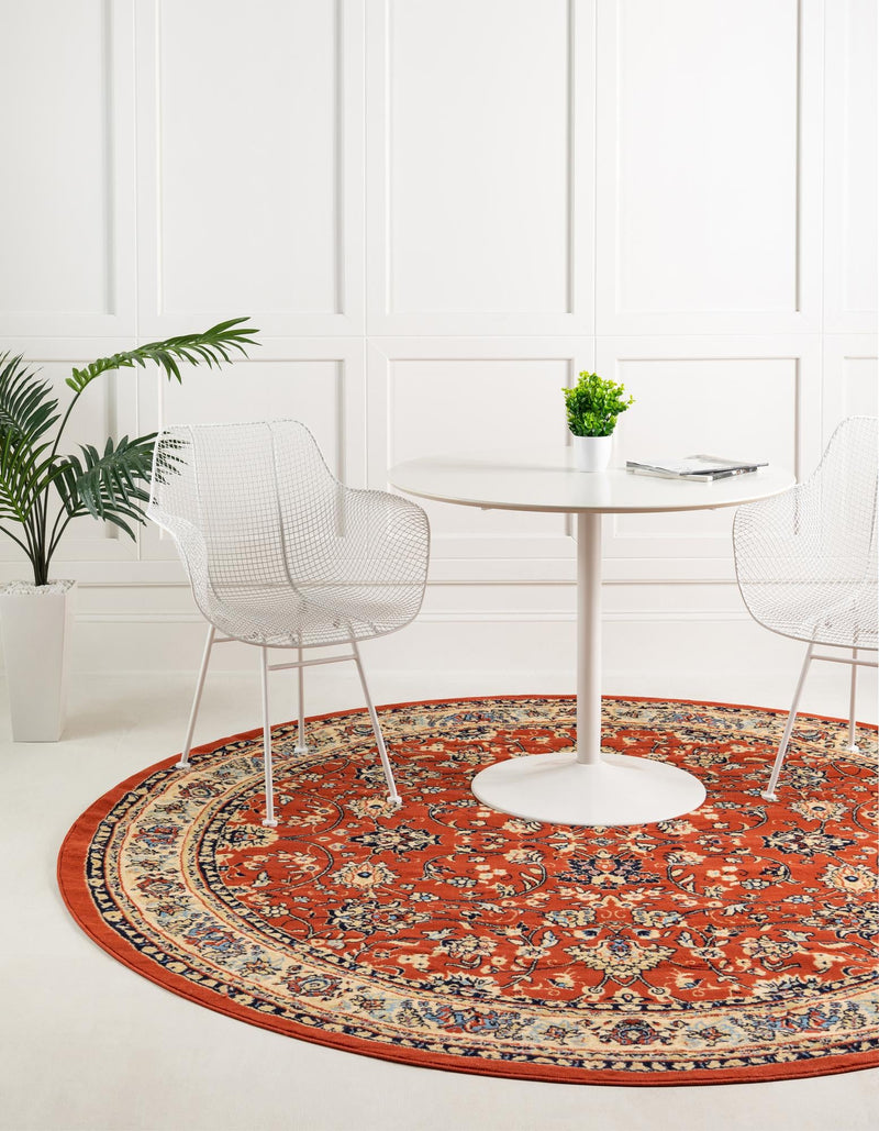 Isfahan Elegance Collection Area Rug - Naghsh-e Jahan (Terracotta) Round Terracotta  lifestyle 18