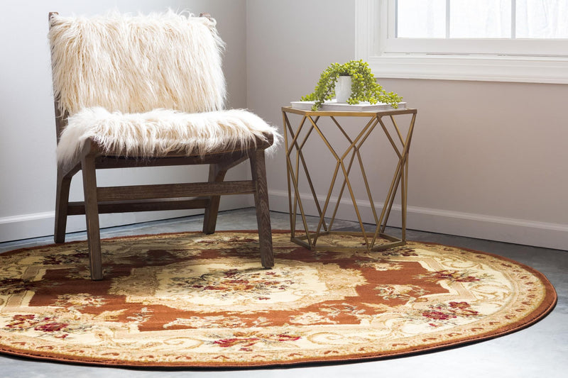 Versailles Elegance Collection Area Rug -  Louveciennes (Brick Red) Round Brick Red  lifestyle 29