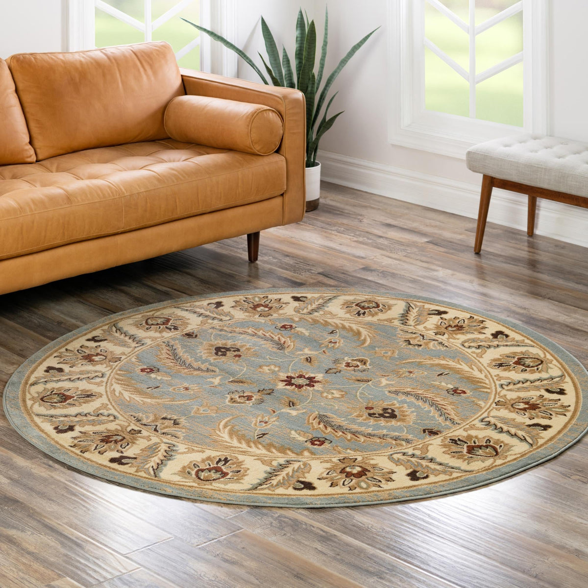 Jaipur Elegance Collection Area Rug -  Lal Round Light Blue  lifestyle 189
