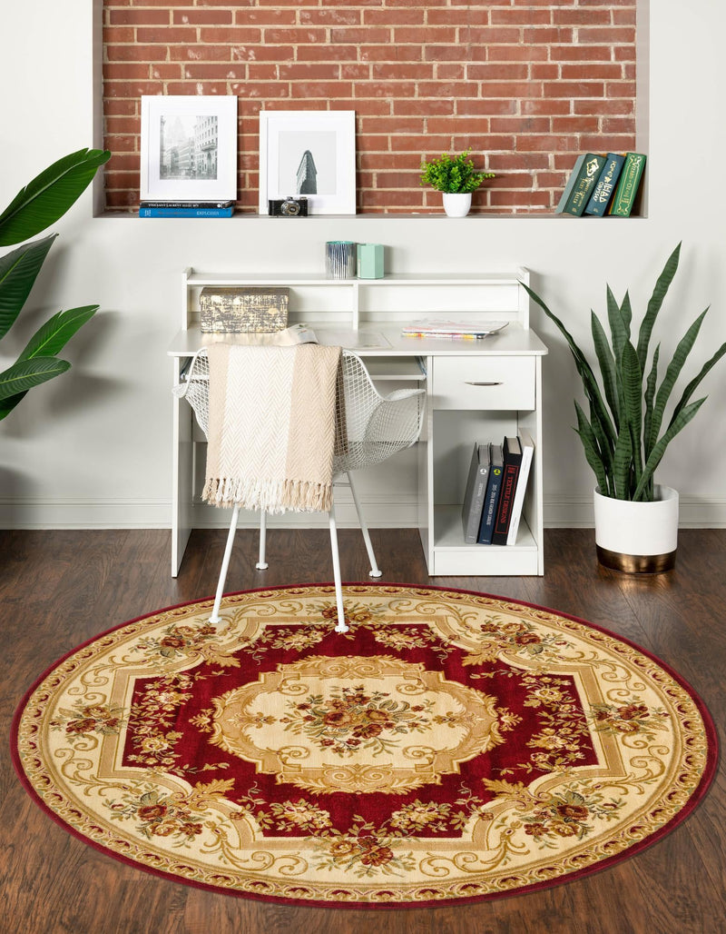 Versailles Elegance Collection Area Rug -  Louveciennes (Red) Round Red  lifestyle 39