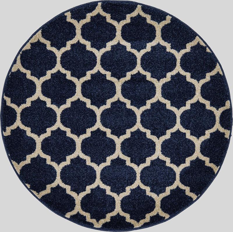 Lattice Gardens Collection Area Rug -  Bloomfield (Dark Blue) Round Dark Blue  lifestyle 20