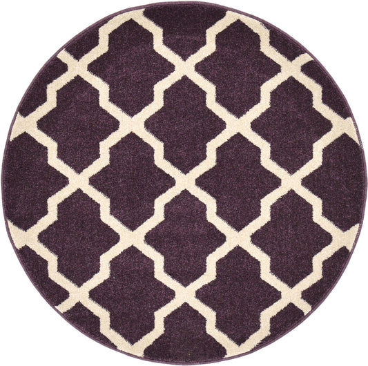 Lattice Gardens Collection Area Rug -  Vineyard Round Dark Violet Main