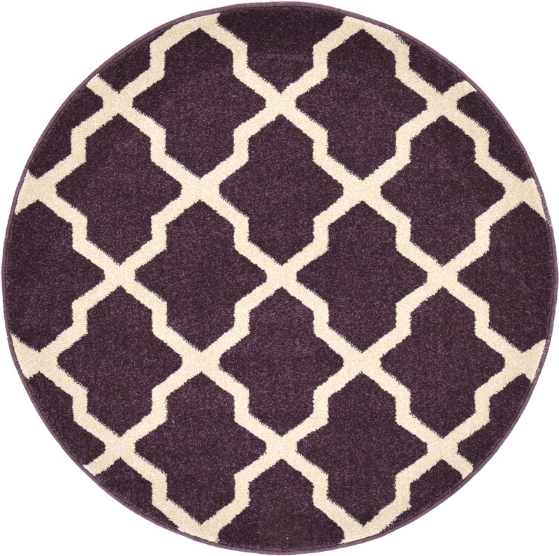 Lattice Gardens Collection Area Rug -  Vineyard Round Dark Violet Main