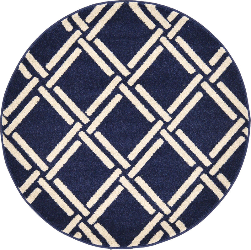 Lattice Gardens Collection Area Rug -  Gardenvale Round Navy Blue  lifestyle 35