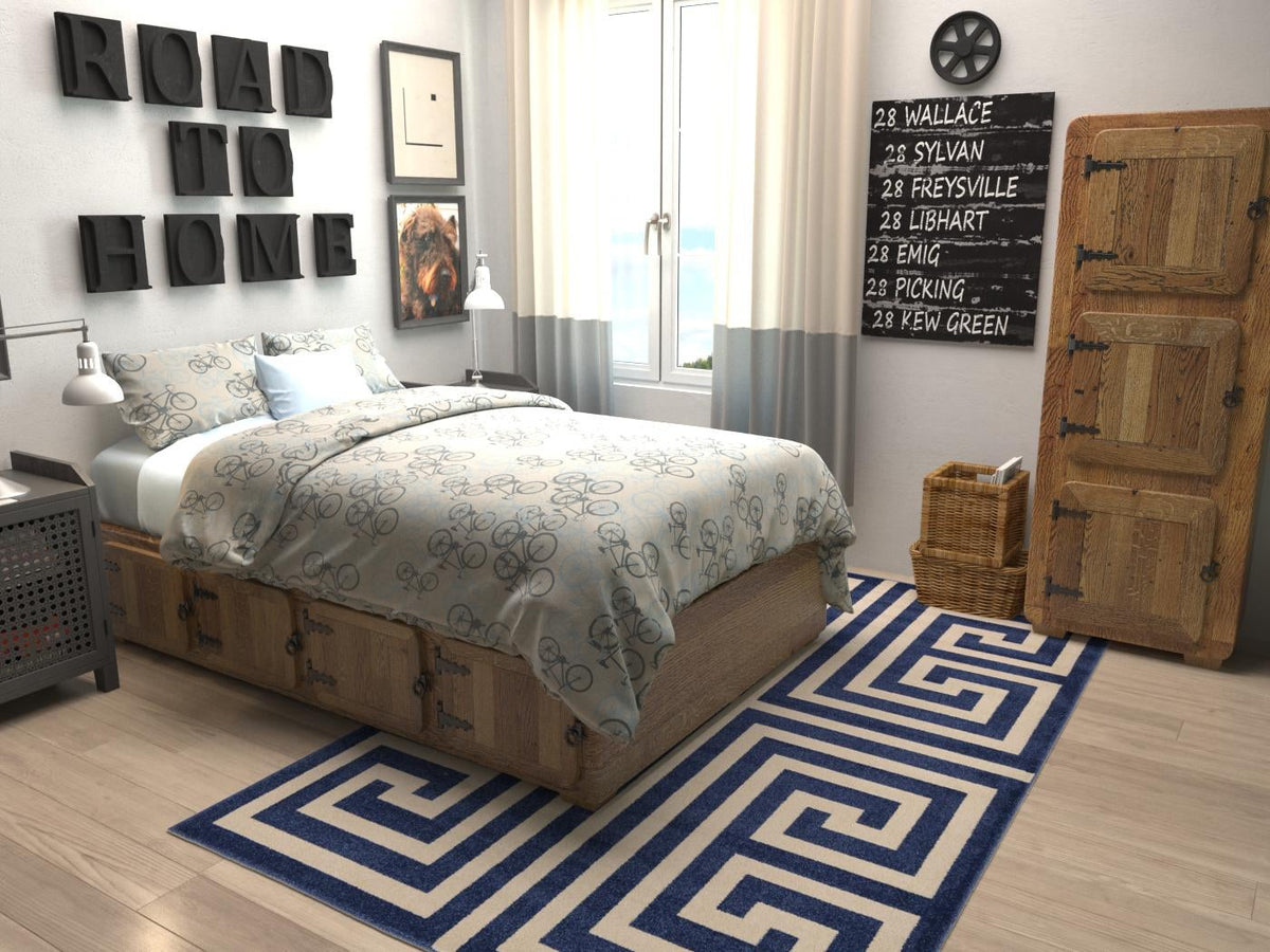 Aegean Labyrinth Collection Area Rug -  Mykonos Rectangle Navy Blue  lifestyle 8
