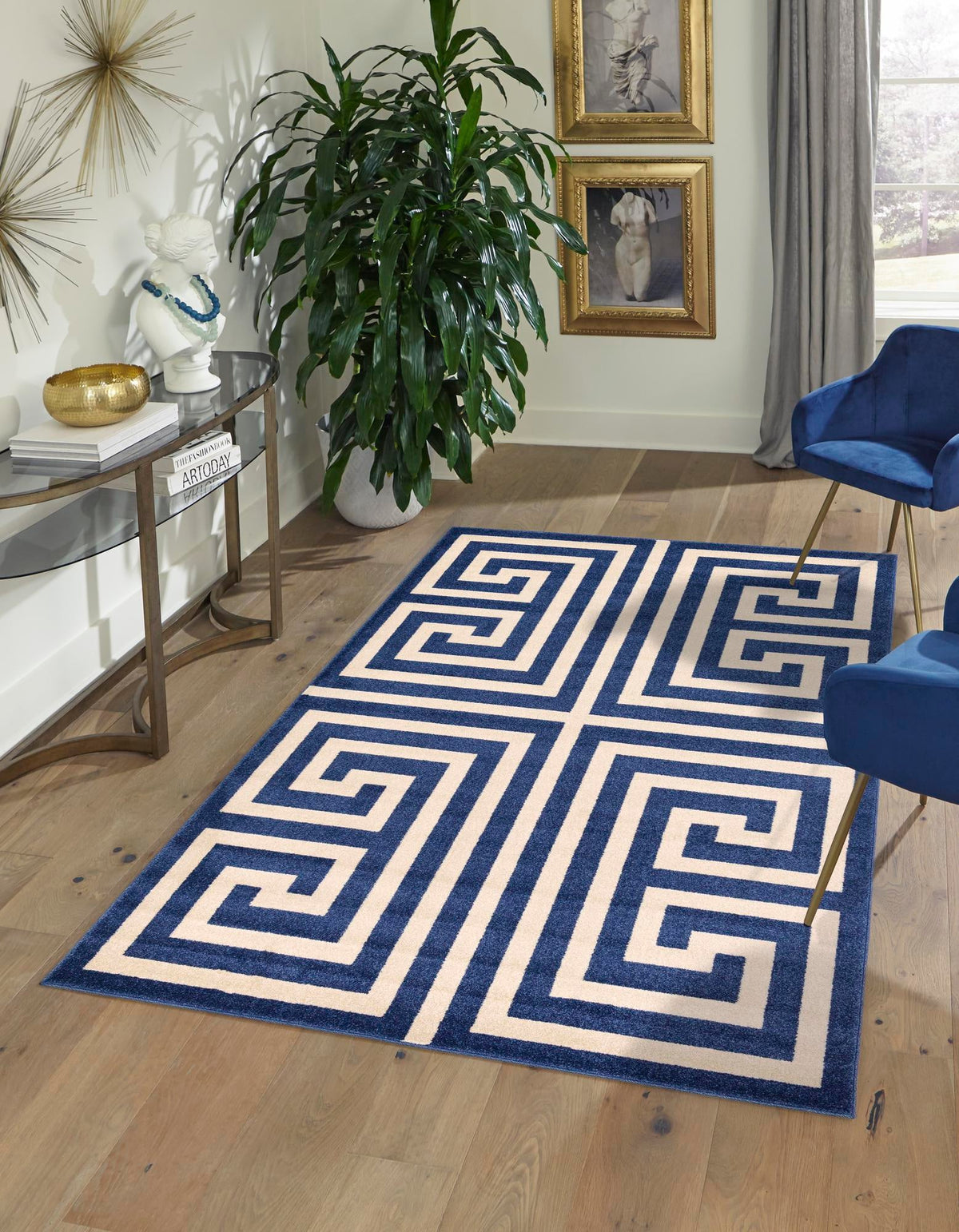 Aegean Labyrinth Collection Area Rug -  Mykonos Rectangle Navy Blue  lifestyle 6